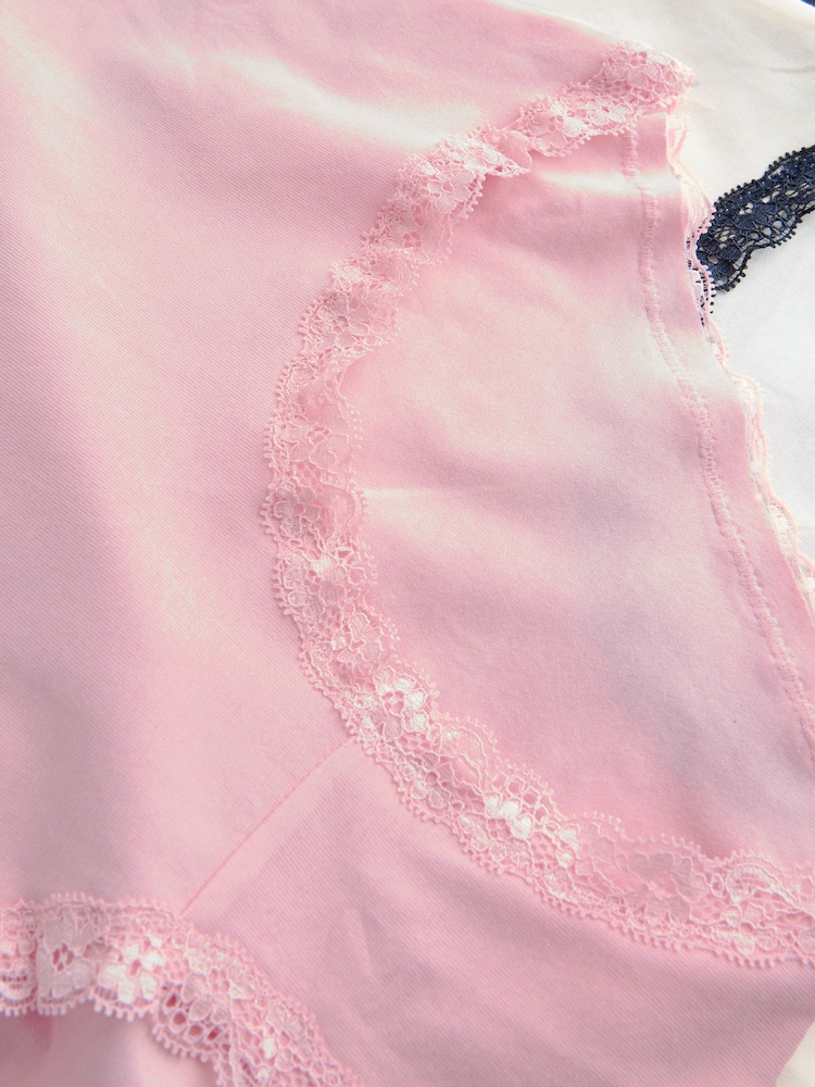 Pink/Cream Full Brief Cotton and Lace Knickers 7 Pack - Image 10 of 10