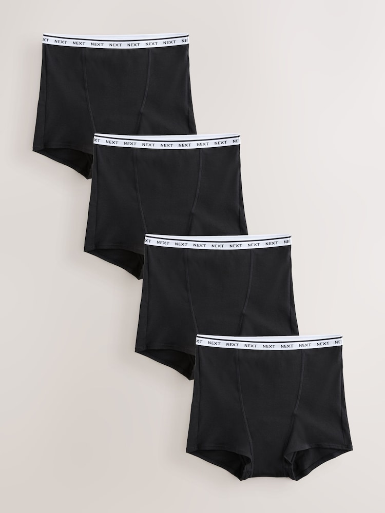 Black Boyshort Heavy Flow Full Briefs Cotton Period Knickers 4 Pack - Image 1 of 7