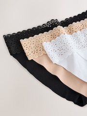 Nyeusi/Nyeupe/Uchi wa Praline - No VPL Lace Top Cotton Knickers 3 Pack - Picha 10 kati ya 10
