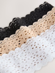 Nyeusi/Nyeupe/Uchi wa Praline - No VPL Lace Top Cotton Knickers 3 Pack - Picha 9 kati ya 10