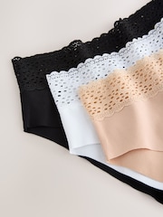 Black/White/Praline Nude High Rise High Leg No VPL Lace Top Cotton Knickers 3 Pack - Image 10 of 10