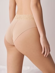 Black/White/Praline Nude High Rise High Leg No VPL Lace Top Cotton Knickers 3 Pack - Image 3 of 10