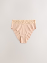 Black/White/Praline Nude High Rise High Leg No VPL Lace Top Cotton Knickers 3 Pack - Image 5 of 10