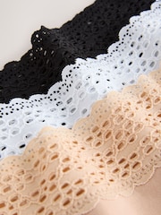 Black/White/Praline Nude High Rise High Leg No VPL Lace Top Cotton Knickers 3 Pack - Image 8 of 10