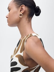 Mango Brown Asymmetrical Printed Midi Dress - Image 3 of 5