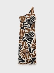Mango Brown Asymmetrical Printed Midi Dress - Image 4 of 5