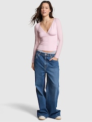 Victoria's Secret PINK Pink Tulip Ruched Long Sleeve Stretch T-Shirt - Image 1 of 3