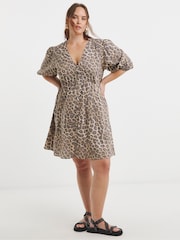 Simply Be Animal Print Button Through Skater Dress - Image 1 of 4