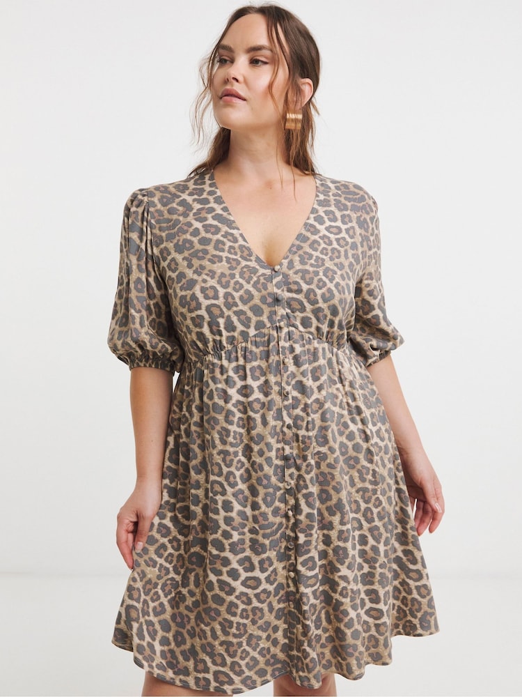 Simply Be Animal Print Button Through Skater Dress - Image 4 of 4