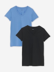 Simply Be Black Longline V-Neck T-Shirts 2 Pack - Image 1 of 4