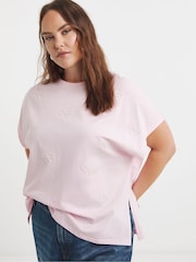 Simply Be Pink Pearl Bow Trim T-Shirt - Image 1 of 4