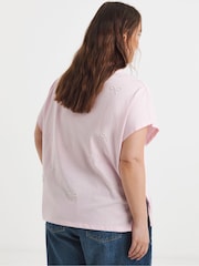 Simply Be Pink Pearl Bow Trim T-Shirt - Image 2 of 4