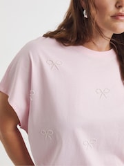 Simply Be Pink Pearl Bow Trim T-Shirt - Image 3 of 4