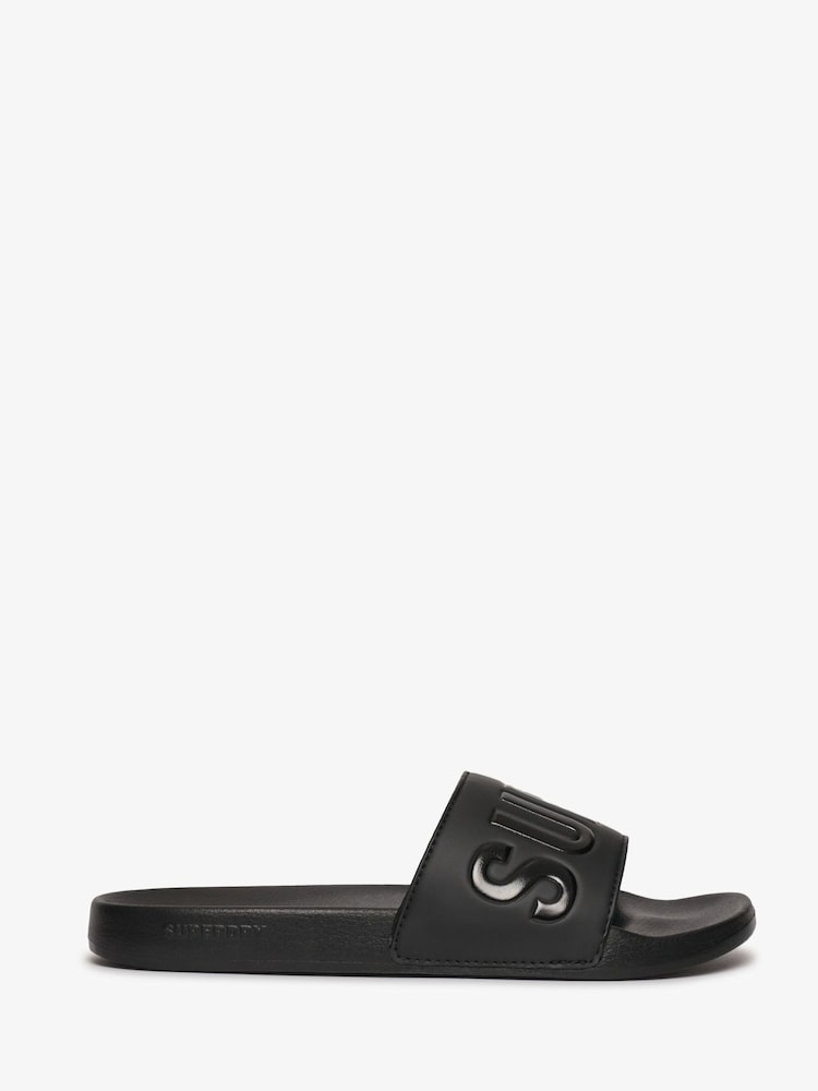 Superdry Black Core Graphic Pool Sliders - Image 1 of 3