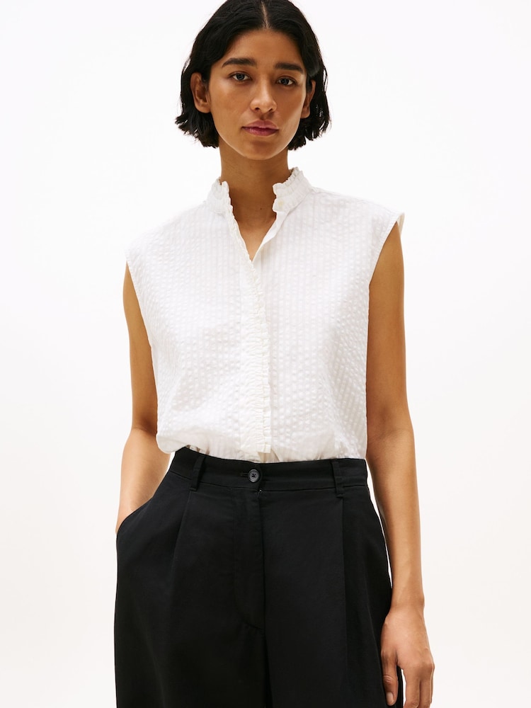 Camisa sem mangas Tommy Hilfiger Seersucker com babados - Imagem 1 de 5