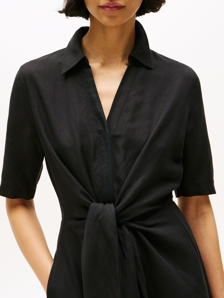 Buy Tommy Hilfiger Black Relaxed Midi Linen Blend Shirt Dress from Next USA