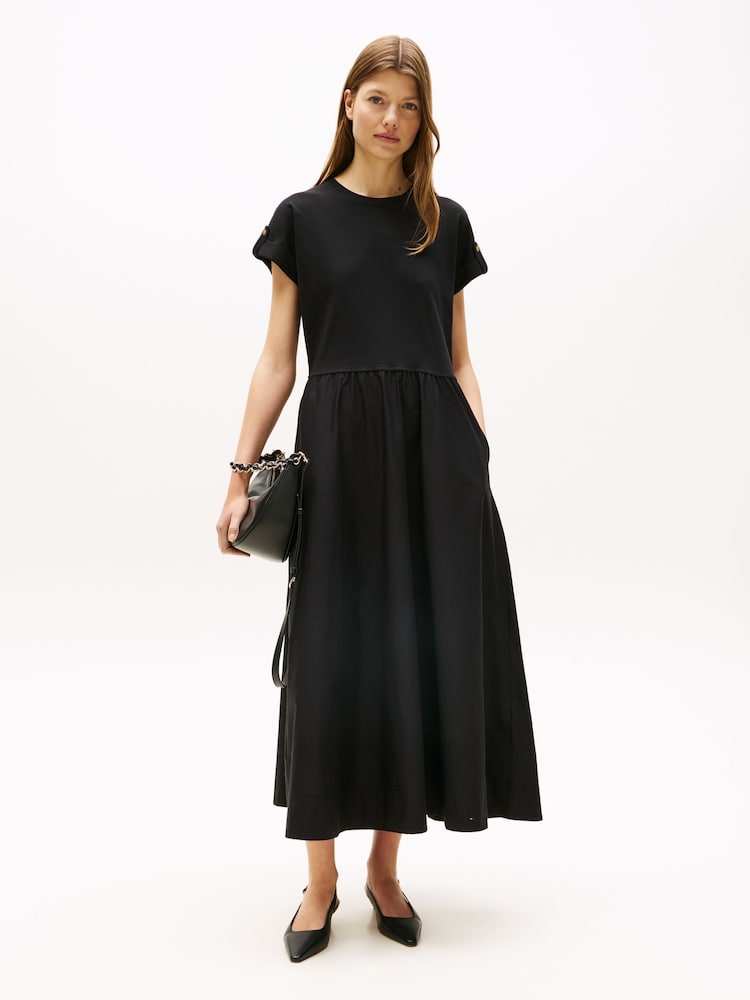 Tommy Hilfiger Black Gold Tone Button Midi Dress - Image 1 of 5