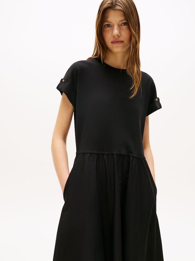 slim fit dress slacks Baltic Born Womens Birgitta Ribbed Sweater Dress | Black + Gold main image 1