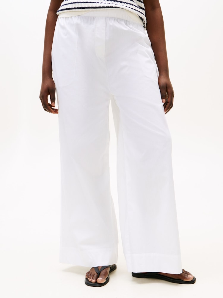 Tommy Hilfiger White Relaxed Curve Wide Leg Poplin Trousers - Image 1 of 4
