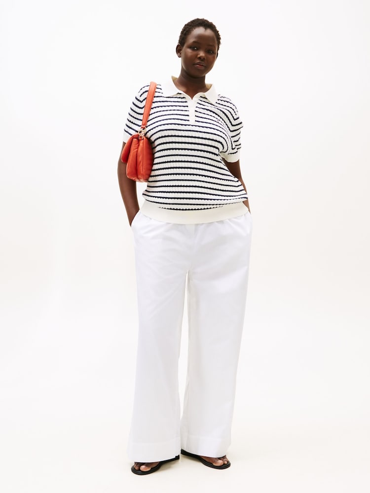 Tommy Hilfiger White Relaxed Curve Wide Leg Poplin Trousers - Image 2 of 5 Tommy Hilfiger White Relaxed Curve Wide Leg Poplin Trousers - Image 2 of 5