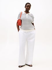 Tommy Hilfiger White Relaxed Curve Wide Leg Poplin Trousers - Image 3 of 4