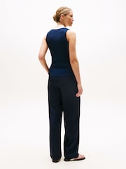 Tommy Hilfiger Blue Slim Mixed Knit Sleeveless Polo Jumper - Image 2 of 5