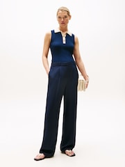 Tommy Hilfiger Blue Slim Mixed Knit Sleeveless Polo Jumper - Image 3 of 5