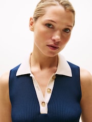 Tommy Hilfiger Blue Slim Mixed Knit Sleeveless Polo Jumper - Image 4 of 5
