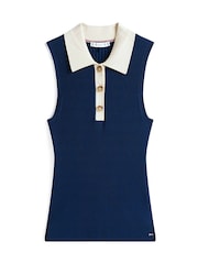 Tommy Hilfiger Blue Slim Mixed Knit Sleeveless Polo Jumper - Image 5 of 5