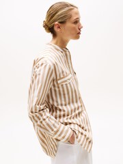 Tommy Hilfiger Natural Collarless Poplin Shirt - Image 4 of 5