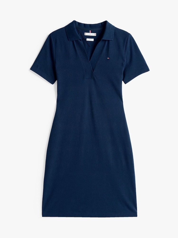 Tommy Hilfiger Blue Slim Open Neck Polo Shirt - Image 5 of 5