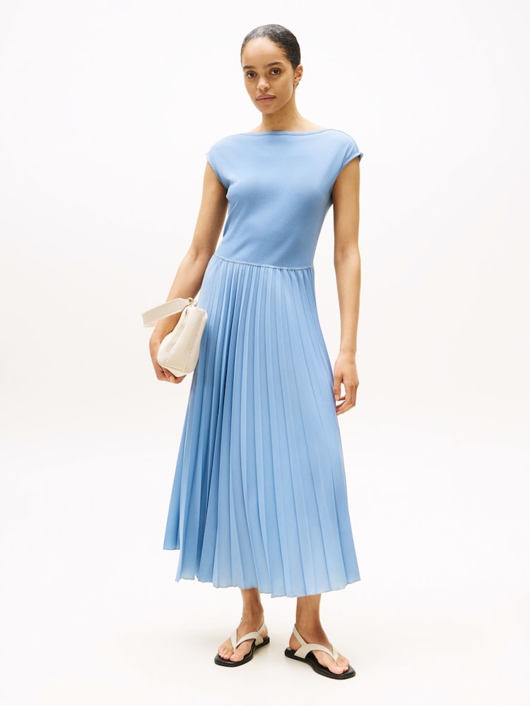 Tommy Hilfiger Blue Pleated Fit And Flare Maxi Dress - Image 1 of 5