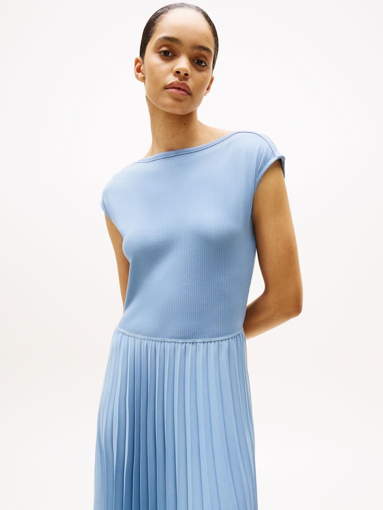 Tommy Hilfiger Blue Pleated Fit And Flare Maxi Dress - Image 2 of 5