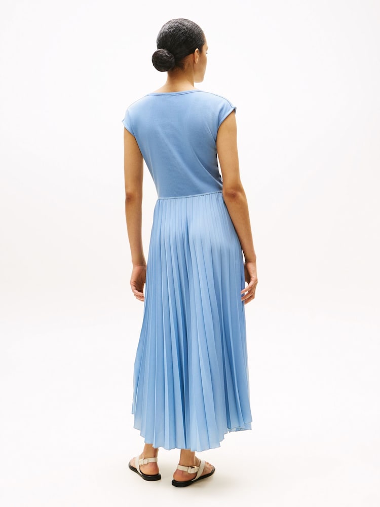 Tommy Hilfiger Blue Pleated Fit And Flare Maxi Dress - Image 4 of 5
