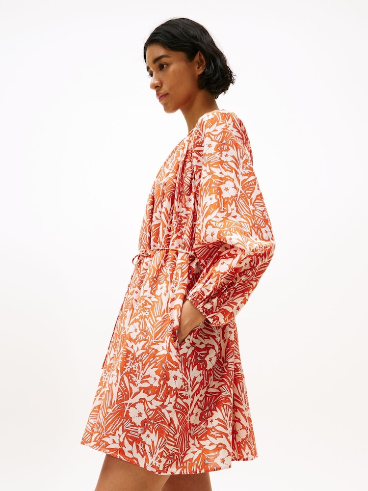 Tommy Hilfiger Orange Oversized Mini Dress With Silk - Image 2 of 5