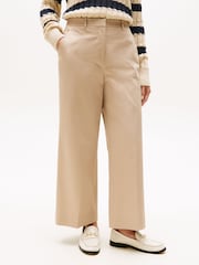 Tommy Hilfiger Brown Pressed Wide Leg Ankle Trousers - Image 1 of 6