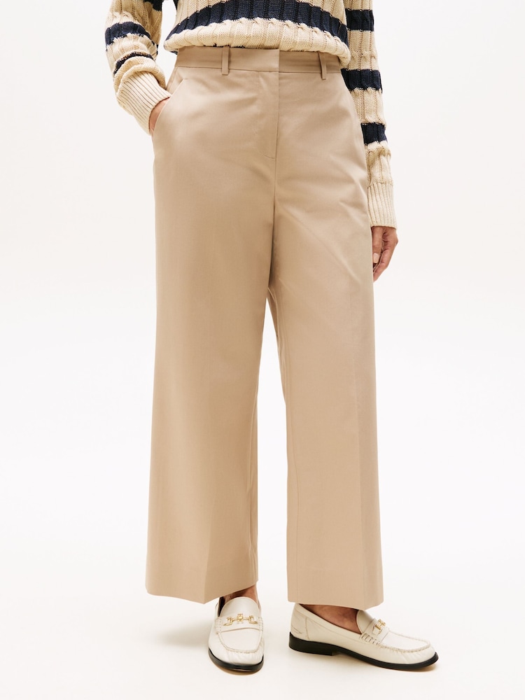 Tommy Hilfiger Brown Pressed Wide Leg Ankle Trousers - Image 1 of 6