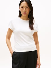 Tommy Hilfiger White Cap Sleeve Slim Crew Neck T-Shirt - Image 1 of 5