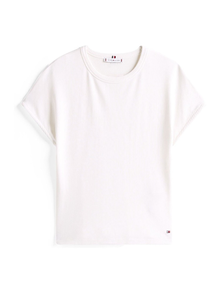 Tommy Hilfiger White Cap Sleeve Slim Crew Neck T-Shirt - Image 5 of 5