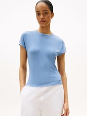 Tommy Hilfiger Blue Cap Sleeve Slim Crew Neck T-Shirt - Image 1 of 5