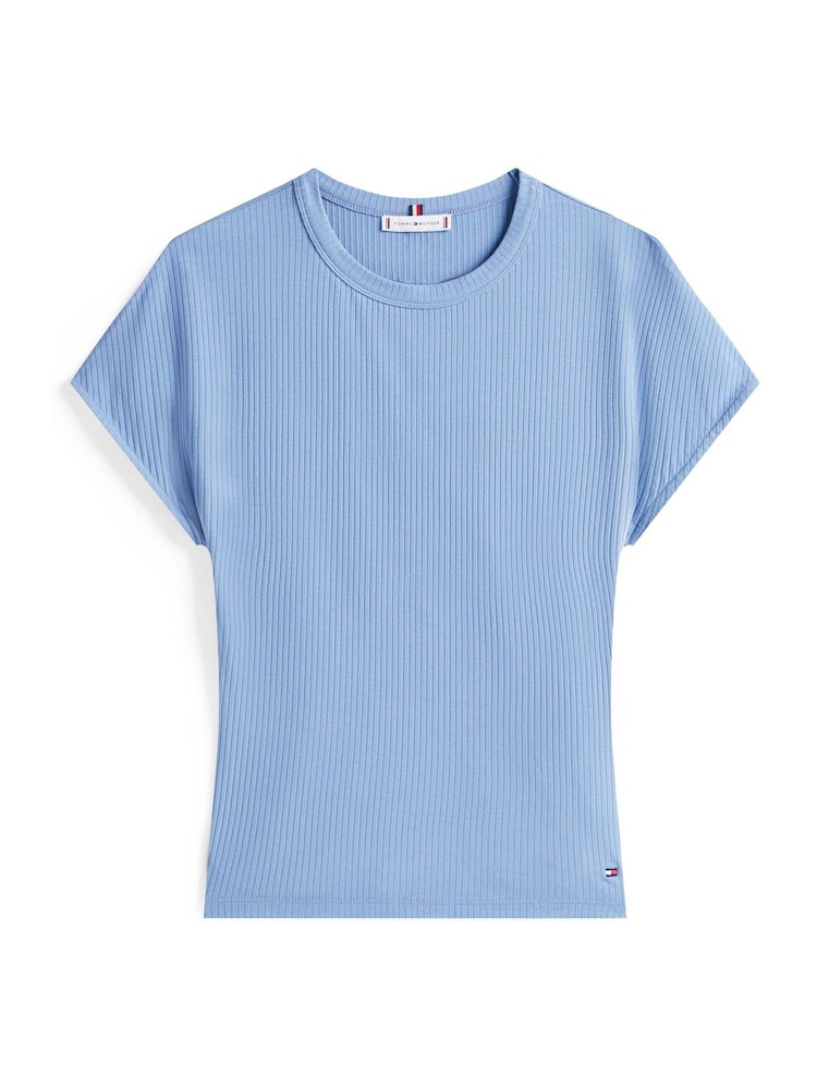 Tommy Hilfiger Blue Cap Sleeve Slim Crew Neck T-Shirt - Image 5 of 5