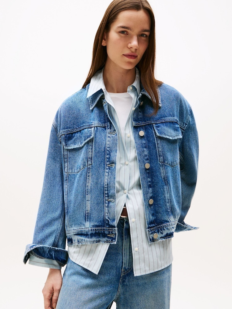 Tommy Hilfiger Blue Oversized Short Denim Jacket - Image 1 of 5