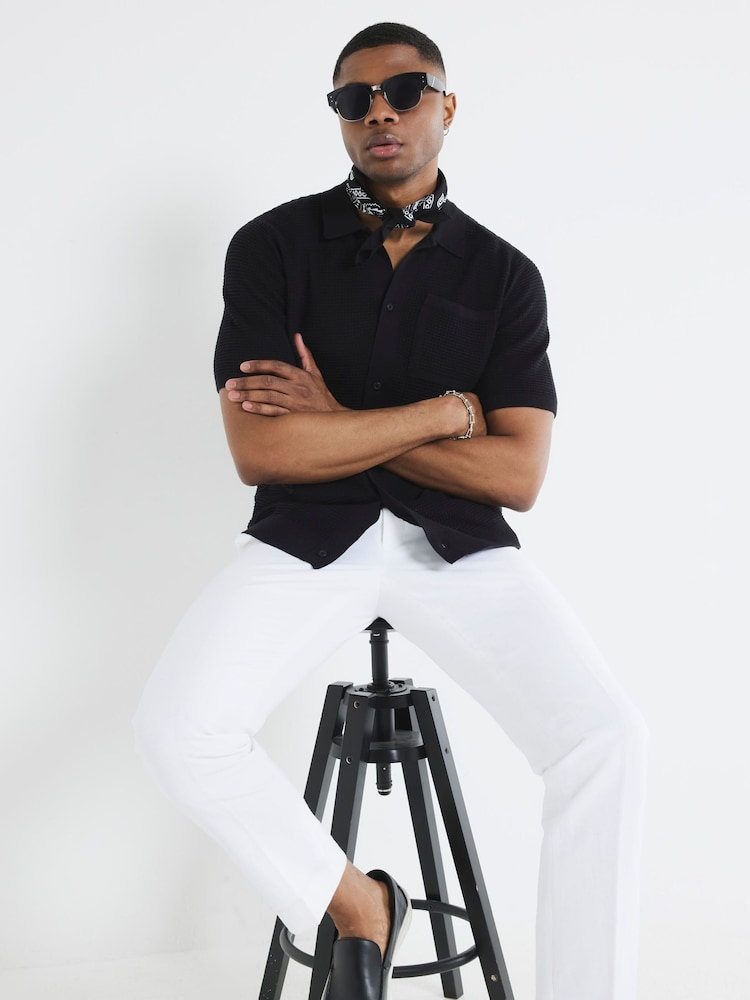 River Island Black Regular Fit Short Sleeve Crochet 100% Cotton Shirt - Image 1 of 4 River Island Black Regular Fit Short Sleeve Crochet 100% Cotton Shirt - Image 1 of 4