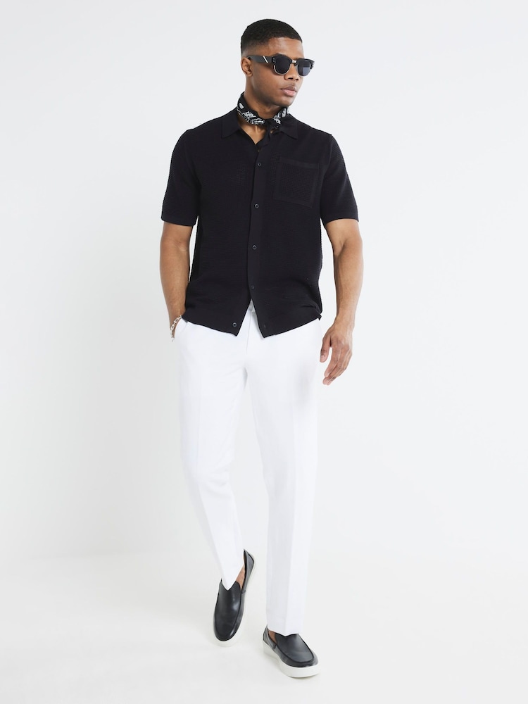 River Island Black Regular Fit Short Sleeve Crochet 100% Cotton Shirt - Image 2 of 4