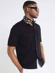 River Island Black Regular Fit Short Sleeve Crochet 100% Cotton Shirt - Image 3 of 4