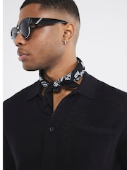 River Island Black Regular Fit Short Sleeve Crochet 100% Cotton Shirt - Image 4 of 4