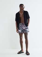 River Island Black Palm Print Swim Shorts - Image 1 of 4