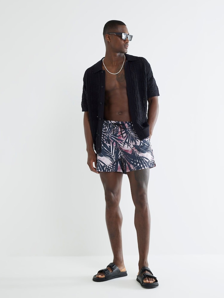 River Island Black Palm Print Swim Shorts - Image 1 of 4