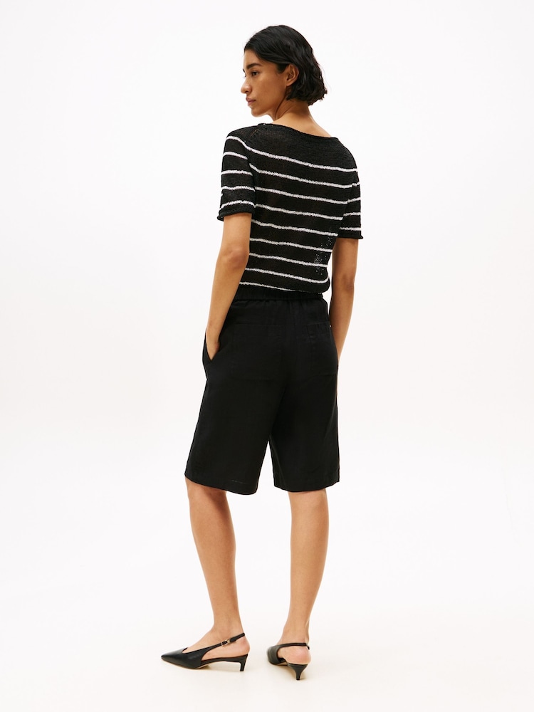 Tommy Hilfiger Black Linen Blend Slim Tailored Shorts - Image 2 of 5