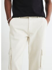 River Island Natural Loose 100% Cotton Cargo Jeans - Image 4 of 4